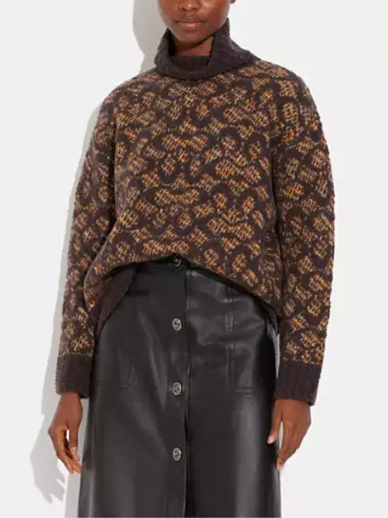 Coach Signature C Wool-Blend Sweater Nwt In Brown Xs